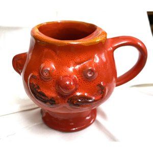 Vintage Glazed Pottery Face Shaving Mug Mustache Holiday Designs Stoneware USA